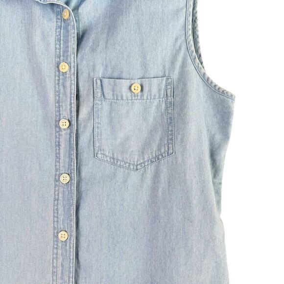 Per Se Button Up Sleeveless Chambray Shirt 100% Cotton, Size Small - Picture 4 of 7